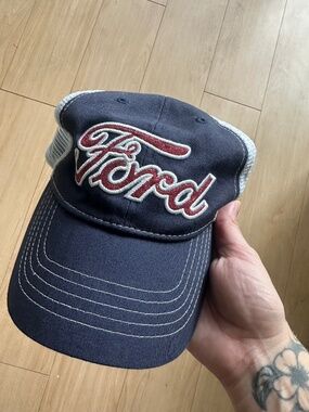 Ford Glitter Hat Blue and White Mesh Snap Back Infinity Headwear Adjustable